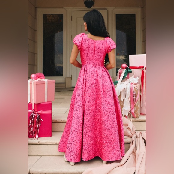 Ivy city dress-PORTIA DRESS IN PINK JACQUARD - Picture 2 of 5